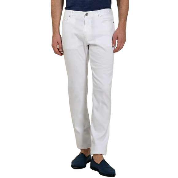 NEW 120% LINO 5 Pocket Slim Fit Pants in White Size 32